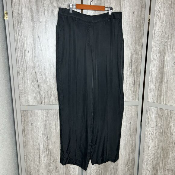 J Crew Black Pants Size 10 Drapey Cupro Slash Pockets Straight Leg NWT - Picture 1 of 8